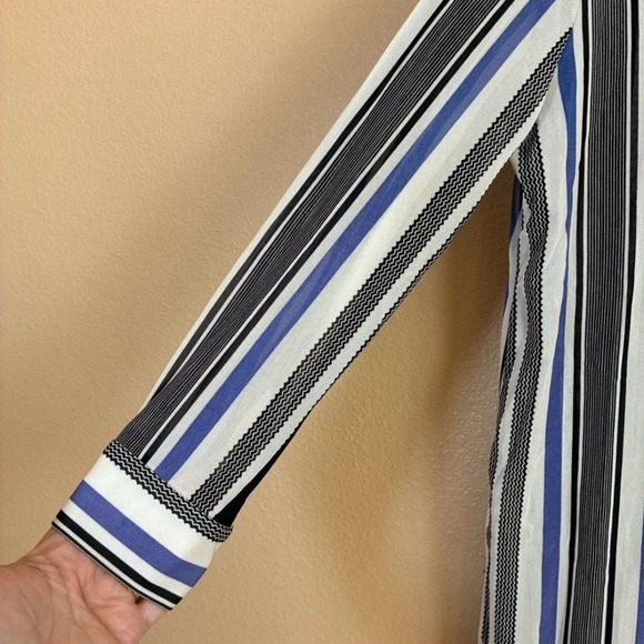 Chicos Travelers Size PM Stripe Mesh Lightweight Tunic Button Up Shirt - Picture 6 of 11